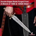 Armory Replicas™ Medieval Hand Forged Damascus Steel Viking Ceremonial Dagger – Brass Guard, Genuine Leather Sheath – Unique Patterns, 11.25" Blade for Costumes & Collectors