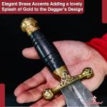 Armory Replicas™ Medieval Hand Forged Damascus Steel Viking Ceremonial Dagger – Brass Guard, Genuine Leather Sheath – Unique Patterns, 11.25" Blade for Costumes & Collectors