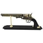 BladesUSA - Decorative Western Revolver with Display Stand - 13-inches Overall, Western Style Navy Revolver with Ornate Engravings on Body - SMB-110BK - Decorative, Collectible, Cosplay