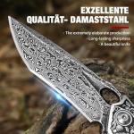 DRACHENADER Damascus Steel Folding Pocket Knife with VG10 Core, Wooden Handle & Leather Sheath, Outdoor Knife and Gift for Collectors, Knife Lovers, and Enthusiasts