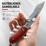 DRACHENADER Damascus Steel Folding Pocket Knife with VG10 Core, Wooden Handle & Leather Sheath, Outdoor Knife and Gift for Collectors, Knife Lovers, and Enthusiasts