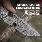 DRACHENADER Damascus Steel Folding Pocket Knife with VG10 Core, Wooden Handle & Leather Sheath, Outdoor Knife and Gift for Collectors, Knife Lovers, and Enthusiasts