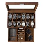 GUKA Watch Box, 12 Slot Watch Case, Watch Cases for men with Real Glass Lid, Synthetic Leather Watch Organizer storage with Jewelry Case, Birthday for Men and Women, Brown