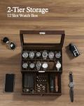 GUKA Watch Box, 12 Slot Watch Case, Watch Cases for men with Real Glass Lid, Synthetic Leather Watch Organizer storage with Jewelry Case, Birthday for Men and Women, Brown