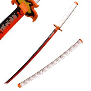 Sword Valley Rengoku Kyoujurou Sword - Slayers Katana｜40.9" Length｜Anime Original Texture Carbon Steel Blade Carving Symbol｜Non-Slip Grip｜for Cosplay & Display