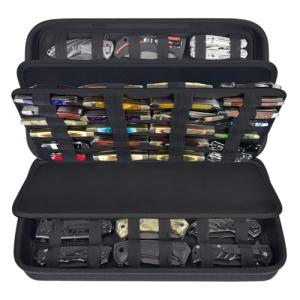 Display Case for 66+ Pocket Knives. Folding Knife Holder, Butterfly Knives Storage Organizer, Knives Roll Collection Pouch Carrier Bag for Survival Tactical Outdoor for EDC Mini Knife (Box Only)