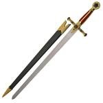 SZCO 33" Red & Gold Masonic Sword – Freemason Collectible Decorative Sword with Mirror Blade & Scabbard for Adults, Cosplay, Costume & Display