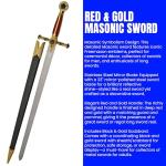 SZCO 33" Red & Gold Masonic Sword – Freemason Collectible Decorative Sword with Mirror Blade & Scabbard for Adults, Cosplay, Costume & Display