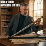 SZCO 33" Red & Gold Masonic Sword – Freemason Collectible Decorative Sword with Mirror Blade & Scabbard for Adults, Cosplay, Costume & Display