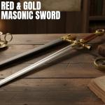 SZCO 33" Red & Gold Masonic Sword – Freemason Collectible Decorative Sword with Mirror Blade & Scabbard for Adults, Cosplay, Costume & Display