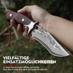 Omesio Damascus Hunting Knife, 10.04'' Damascus Steel Fixed Blade Knife Full Tang, Outdoor Survival Camping Damascus Knife with Sheath, Japanese Style, Wooden Handle with Gift Box