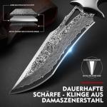 Omesio Damascus Hunting Knife, 10.04'' Damascus Steel Fixed Blade Knife Full Tang, Outdoor Survival Camping Damascus Knife with Sheath, Japanese Style, Wooden Handle with Gift Box