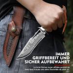 Omesio Damascus Hunting Knife, 10.04'' Damascus Steel Fixed Blade Knife Full Tang, Outdoor Survival Camping Damascus Knife with Sheath, Japanese Style, Wooden Handle with Gift Box