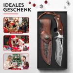 Omesio Damascus Hunting Knife, 10.04'' Damascus Steel Fixed Blade Knife Full Tang, Outdoor Survival Camping Damascus Knife with Sheath, Japanese Style, Wooden Handle with Gift Box