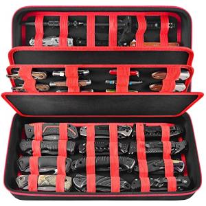 Knife Display Case for 64+ Pocket Knives, Folding Knives Cases for Collections, Butterfly Knife Storage Bag Holder Roll Organizer for Survival, Tactical, Outdoor, Kitchen, EDC Mini Knife (Red)