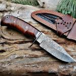 BIGCAT ROAR Bear Hunter - Handmade Damascus Steel Fixed Blade Knife 10" - Walnut Wood Handle & Leather Sheath - Bushcraft Outdoor Camping Skinning & Survival EDC Knife - Collector Hunter Gifts for Men