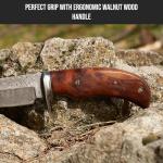 BIGCAT ROAR Bear Hunter - Handmade Damascus Steel Fixed Blade Knife 10" - Walnut Wood Handle & Leather Sheath - Bushcraft Outdoor Camping Skinning & Survival EDC Knife - Collector Hunter Gifts for Men