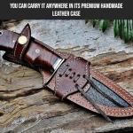 BIGCAT ROAR Bear Hunter - Handmade Damascus Steel Fixed Blade Knife 10" - Walnut Wood Handle & Leather Sheath - Bushcraft Outdoor Camping Skinning & Survival EDC Knife - Collector Hunter Gifts for Men