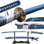 SJ SHI JIAN 40 inch High-Carbon Steel Blue Snowflake Pattern Sheath Japanese Katana Samurai Sword Full Tang Jian