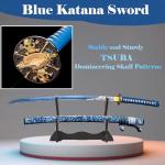 SJ SHI JIAN 40 inch High-Carbon Steel Blue Snowflake Pattern Sheath Japanese Katana Samurai Sword Full Tang Jian