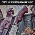 BIGCAT ROAR Beast Hunter - Handmade Damascus Steel Fixed Blade Hunting Knife 10" - Walnut Wood Handle & Leather Sheath - Skinning, Outdoor Camp Survival, Bushcraft EDC Knife - Collector Gifts for Men