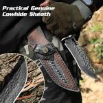 DRACHENADER Damascus Hunting Knife Handmade VG10 67-Layers Damascus Steel Bowie Knife with Real Leather Sheath Fixed Blade for Men, Wood Handle