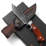 DRACHENADER Damascus Hunting Knife Handmade VG10 67-Layers Damascus Steel Bowie Knife with Real Leather Sheath Fixed Blade for Men, Wood Handle