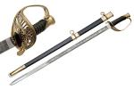 SZCO 39" Civil War Foot Officer’s Sword – Etched Blade with Brass US Guard & Pommel, Gun Blue Finish, and Scabbard – Military Replica Collectible Sword for Adults