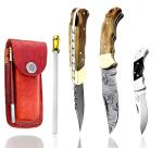 Best.Buy.Damascus1 Damascus Pocket Knife – Handmade Folding Knife with Olive Wood Handle, Razor Sharp EDC with Leather Sheath – Survival, Camping & Hunting Knife for Men