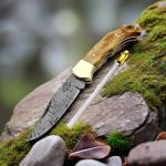 Best.Buy.Damascus1 Damascus Pocket Knife – Handmade Folding Knife with Olive Wood Handle, Razor Sharp EDC with Leather Sheath – Survival, Camping & Hunting Knife for Men