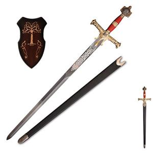 Sword fort 48.8" KingSolomon Sword Real Metal,All-Metal Material，Classic Medieval Knight Arming Sword Biblical Swords-Red/Brown (Red2)