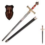 Sword fort 48.8" KingSolomon Sword Real Metal,All-Metal Material，Classic Medieval Knight Arming Sword Biblical Swords-Red/Brown (Red2)