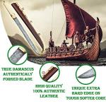Mythrojan Handmade Viking Seax – 24" Damascus Steel Knife with Ash Wood Handle & Leather Sheath – Authentic Norse Long Knife for LARP, SCA, Cosplay & Collectors