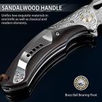 NedFoss GRIFFIN Damascus Pocket Knife for Men, 3.5" Handmade Forged VG10 Damascus Steel Blade Folding Knife with Retro Leather Sheath, Sandalwood Handle, Pocket Clip, Excellent Gifts for Men