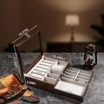 Emfogo Pocket Knife Display Case for Collection of 17-23 Folding Knives, Pocket Case with Real Glass Window Top, Two-Tier Knife Organizer Storage Box, Men's Gift (Walnut)