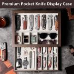 Emfogo Pocket Knife Display Case for Collection of 17-23 Folding Knives, Pocket Case with Real Glass Window Top, Two-Tier Knife Organizer Storage Box, Men's Gift (Walnut)