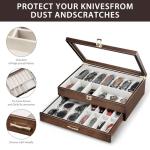Emfogo Pocket Knife Display Case for Collection of 17-23 Folding Knives, Pocket Case with Real Glass Window Top, Two-Tier Knife Organizer Storage Box, Men's Gift (Walnut)