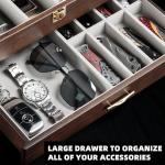 Emfogo Pocket Knife Display Case for Collection of 17-23 Folding Knives, Pocket Case with Real Glass Window Top, Two-Tier Knife Organizer Storage Box, Men's Gift (Walnut)