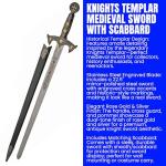 SZCO 34" Knights Templar Medieval Sword with Scabbard – Decorative Collectible Rose Gold & Silver Crusader Knight Sword Replica with Stainless Steel Blade for Cosplay, Reenactment & Display