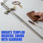 SZCO 34" Knights Templar Medieval Sword with Scabbard – Decorative Collectible Rose Gold & Silver Crusader Knight Sword Replica with Stainless Steel Blade for Cosplay, Reenactment & Display