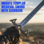 SZCO 34" Knights Templar Medieval Sword with Scabbard – Decorative Collectible Rose Gold & Silver Crusader Knight Sword Replica with Stainless Steel Blade for Cosplay, Reenactment & Display