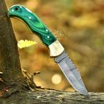 Green Wood 6.5'' 100% Handmade Damascus Steel Folding Pocket Knife, Hunting Knife, Outdoor Survival Hunting Accessories, Gifts for Men, Boyfriend, Dad, Father’s Day Gift, 100% Prime Quality