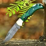 Green Wood 6.5'' 100% Handmade Damascus Steel Folding Pocket Knife, Hunting Knife, Outdoor Survival Hunting Accessories, Gifts for Men, Boyfriend, Dad, Father’s Day Gift, 100% Prime Quality