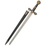 SZCO 33" Earl of Huntington Medieval Sword – Historical Knight Sword Replica with Stainless Steel Sword Mirror Blade, Pewter Finish Handle and Scabbard for Display, Cosplay & Collectors