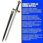 SZCO 33" Earl of Huntington Medieval Sword – Historical Knight Sword Replica with Stainless Steel Sword Mirror Blade, Pewter Finish Handle and Scabbard for Display, Cosplay & Collectors
