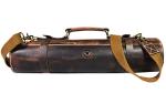 Leather Knife Roll Storage Bag, Elastic and Expandable 10 Pockets, Adjustable/Detachable Shoulder Strap, Travel-Friendly Chef Knife Case (Dark Brown, Leather)