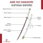 Armory Replicas™ - Anime Replica Sword - AME no Habakiri Katana | 38" Carbon Steel Blade, Red Flame Hamon, Wooden Handle | One Piece Inspired Collectible with Matching Scabbard