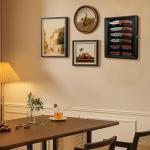 DecoWoodo Knife Display Case with HD Tempered Glass & Removable Shelves, Wall Mountable Wood Knife Shadow Box for Collections - 10.9" W x 13.8" H x 2.1" D, Black