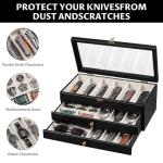 Yoimori Knife Display Case, 3-Layer Pocket Knife Case Display & Storage Knives, Solid Wood Knife Case for Collections, Gift for Boyfriend Fathers Day Birthday Gifts(Black)