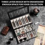 Yoimori Knife Display Case, 3-Layer Pocket Knife Case Display & Storage Knives, Solid Wood Knife Case for Collections, Gift for Boyfriend Fathers Day Birthday Gifts(Black)